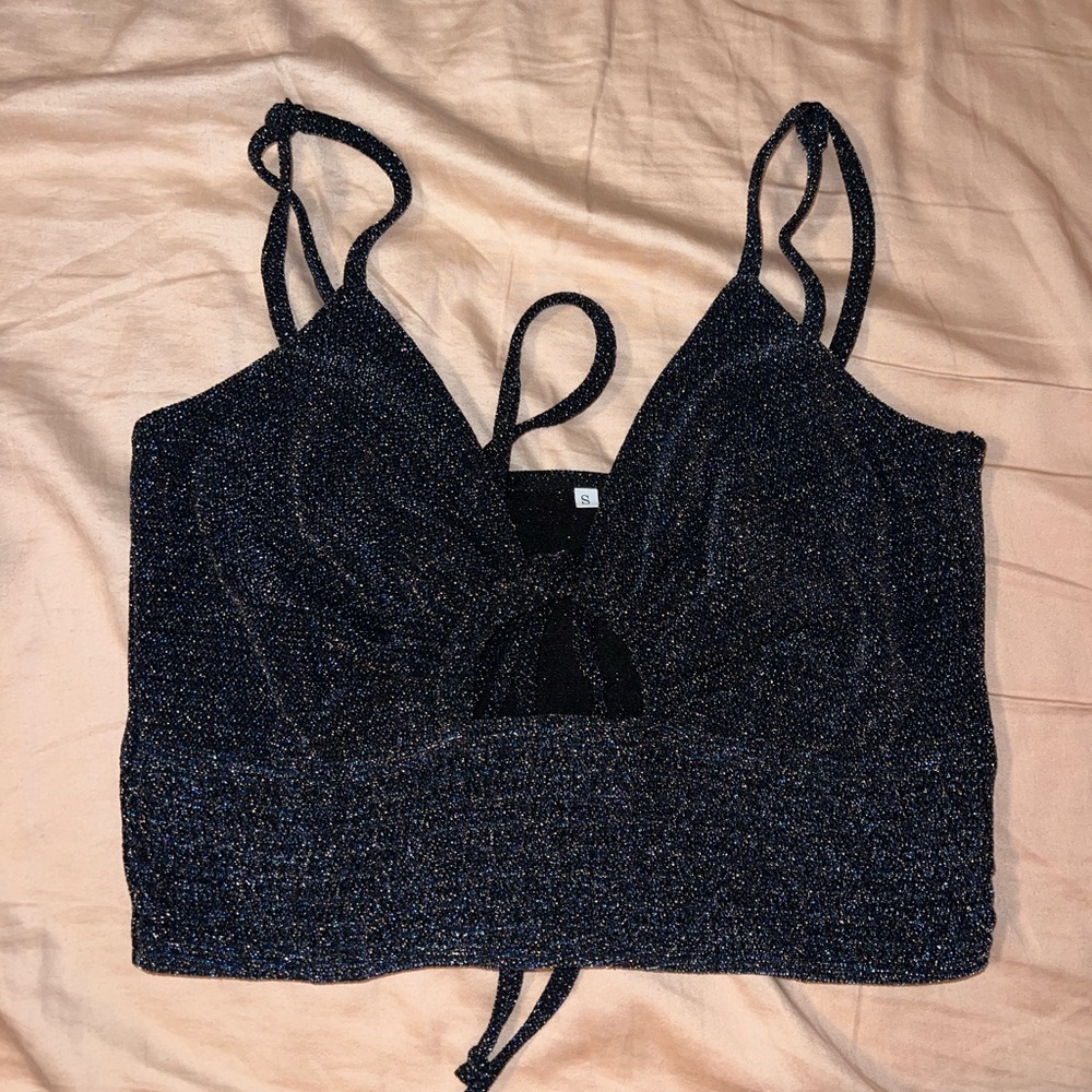 Sparkly Navy Blue Glitter Crop Top